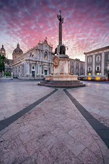 Catania, Sicily, Italy. Cityscape image of Duomo Square in Catania, Sicily with Cathedral of Saint Agatha at sunrise
