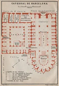Catedral Prints: CATHEDRAL OF / CATEDRAL DE BARCELONA floor plan. Spain España mapa, 1913