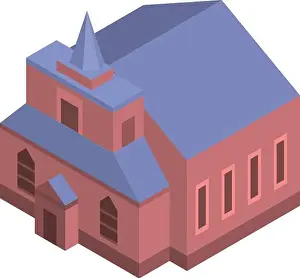 Symbol Tower Prints: Catholic church icon, isometric style
