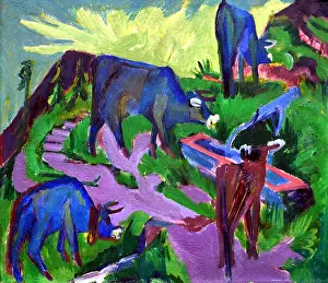 Oils Prints: Cattle at Sunset 1918 Ernst Ludwig Kirchner 1880-1938 German Germany