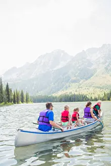 Three Quarter Prints: Caucasian family in canoe on lake