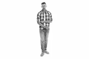 Menswear Prints: Caucasian mature man. Man in checkered shirt isolated on white