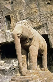 Elephants Prints: Cave 16 : Sculpture of Elephant at Kailash Temple