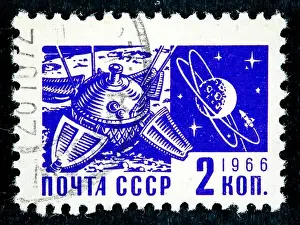 Cccp Prints: CCCP - CIRCA 1966: A stamp printed in the CCCP shows the CCCP space program, circa 1966