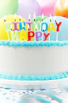 Icing Prints: Celebration Cake With Candles Spelling Happy Birthday