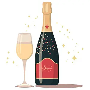 Prosecco Prints: Celebration champagne bottle and glass