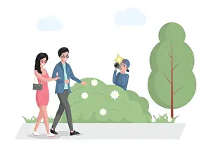 Journalist Prints: Celebrity couple walking in park
