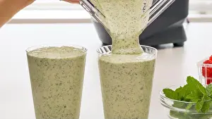 Mixing Prints: Celery banana smoothie with Chia seeds and honey in glasses