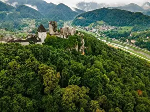 Styria Prints: Celje Old Castle in Slovenia Medieval Fortification in Julian Alps Mountains Styria Region