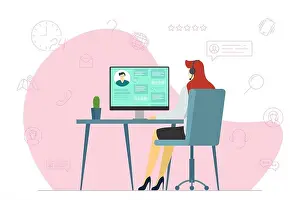 Headset Prints: Call center operator woman and hot line service icons