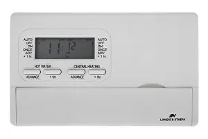 Heating Prints: Central heating programmable timer control unit on white background