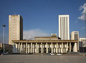 Mongolia Prints: Central palace of culture on Grand Chinggis Khaan square in Ulaanbaatar. Mongolia