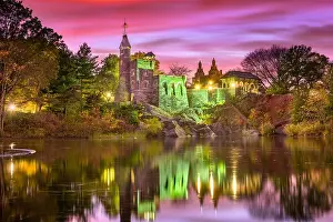 Location View Prints: Central Park, New York City at Belvedere Castle during an autumn twilight