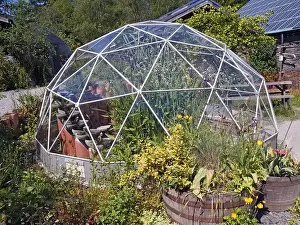 Powys Prints: Centre for Alternative Technology Geodesic dome greenhouse containing plants Machynlleth Powys Wales UK
