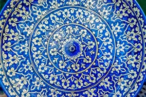 Hand Painted Prints: Ceramics with hand painted blue and white traditional uzbek patterns
