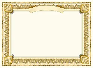 Blank Prints: Certificate border. Beige ornamental frame for certificate blank, Vector illustration