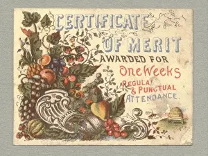 Good Prints: Certificate of merit awarded for One Weeks Regular & Punctual Attendance circa 1860
