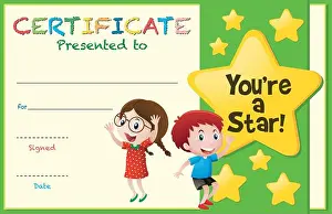 Diploma Prints: Certificate template with kids and stars illustration