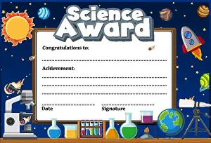 Diploma Prints: Certificate template for science award with planets in background illustration