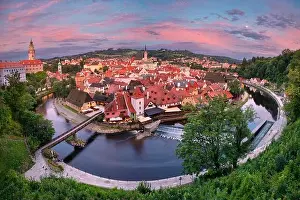 Cesky Krumlov. Aerial cityscape image of Cesky Krumlov, Czech Republic during summer sunset