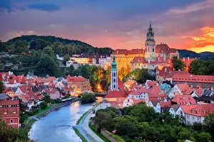 Cesky Krumlov. Aerial cityscape image of Cesky Krumlov, Czech Republic during summer sunset