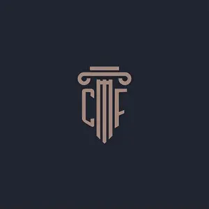 Firm Prints: CF initial logo monogram with pillar style design for law firm and justice company