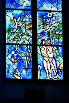 Day Light Prints: Chagall window with motive of the temptation of Adam and Eve in paradise