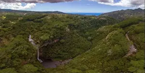 Maurice Prints: Chamarel Waterfall in Mauritius with riviere du Cup in Riviere noire district