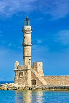 Images Dated 25th June 2017: Chania lighthouse, Old Venetian Harbour, Crete Island, Greece