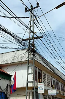 Indochina Prints: Chaotic electric wires Vientiane Laos