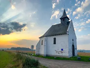 Sunset Background Prints: The chapel of Try-au-Chene, also called chapel of Notre-Dame de Hault