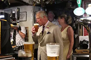 Royal Family Prints: Charles the Prince of Wales visits North Wales and calls in a local pub and has a quick pint