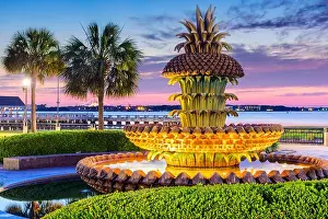 Skyline View Prints: Charleston, South Carolina, USA at the Waterfront Park Pineapple Fountain