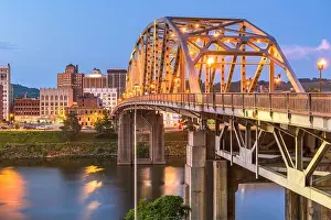 Charleston, West Virginia, USA downtown skyline on the river at dusk