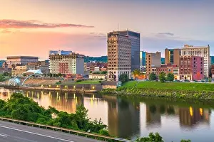 Charleston, West Virginia, USA downtown skyline on the river at dusk