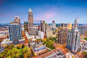 Sunset Tower Prints: Charlotte, North Carolina, USA uptown cityscape at dusk