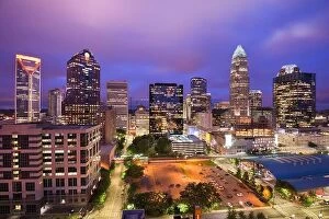 Images Dated 6th June 2016: Charlotte, North Carolina, USA uptown skyline from above at dusk