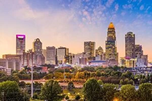 Trending: Charlotte, North Carolina, USA uptown skyline at dusk