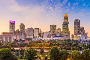 Apartment Prints: Charlotte, North Carolina, USA uptown skyline at dusk
