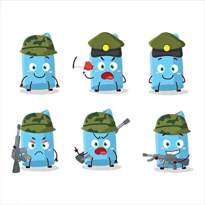 Childlike Prints: A charming soldier blue chalk cartoon picture bring a gun machine. Vector illustration