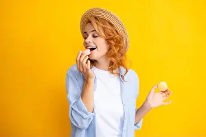 Redhead Prints: Charming woman want to bite tasty macaron