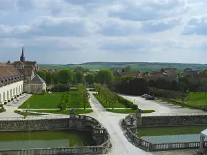 Queens Prints: Chateau D'Etoges in France view over the moat toward the orangerie