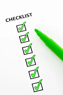 Checked Prints: Checklist of completed tasks, with green felt pen
