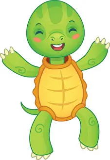 Lively Prints: Cheerful cartoon turtle happily walks with arms wide open and a big smile