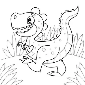 Coloring Pages Prints: A cheerful dinosaur. Black and white line drawing