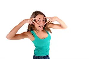Tank Top Prints: Cheerful girl with hands uncovering her eyes