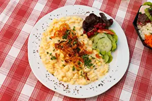 Inns Prints: Cheese spaetzle, traditional egg pasta, with fried onions, Vorarlberg, Austria, Europe