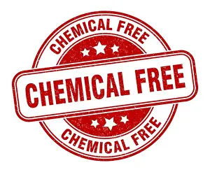 Rubber Stamp Prints: chemical free stamp. chemical free sign. round grunge label