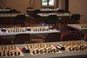 Championship Prints: chess tables prepared for regional chess championship in italy