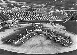 American Airlines Prints: Chicago, Illinois: c. 1970 Aerial view of the American Airlines terminal at O'Hare International Airport in Chicago